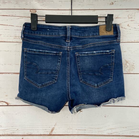 American Eagle 2 Dark Wash Cutoff Super Stretch Shortie Low Rise Denim Shorts - Picture 5 of 9